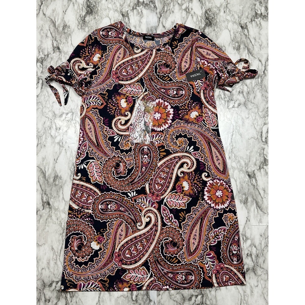 TACERA Dress Women's Size M Paisley Print Multicolor‎ Pullover Short Sleeve NEW